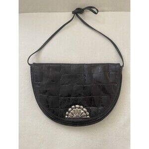 Vintage Robinson’s‎ Crescent Crossbody Genuine Leather Black Purse Made In Italy